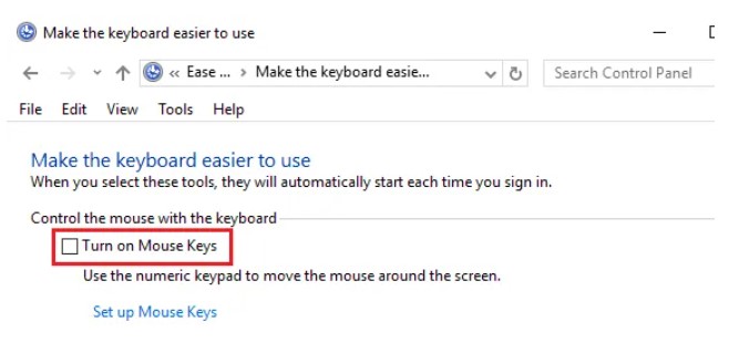 turn on mouse keys